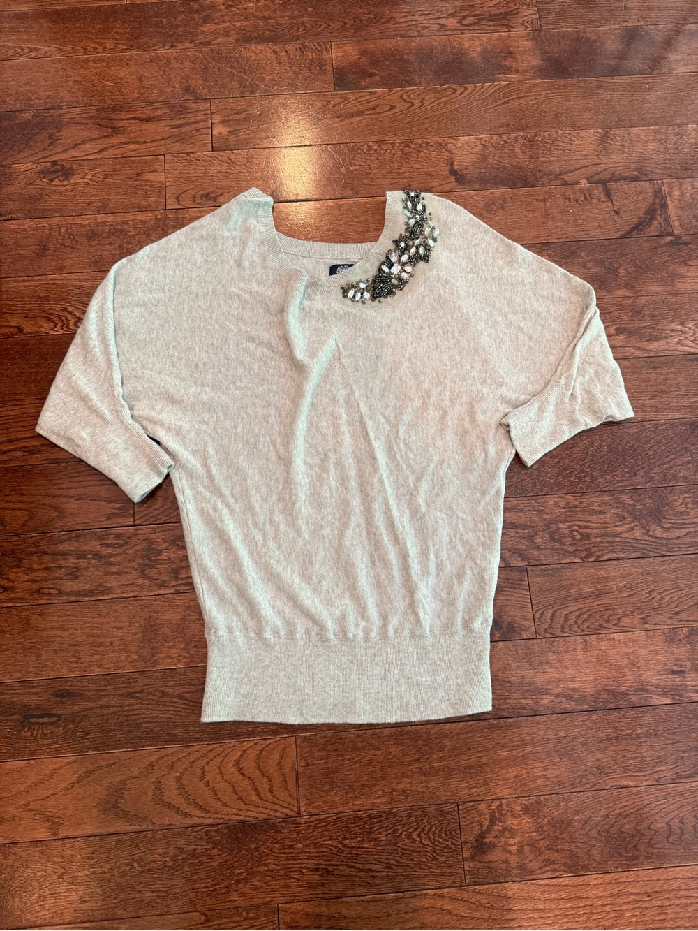 American Eagle Outfitters Light Gray Embellished Pullover Sweater